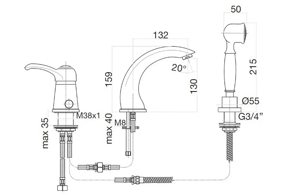 Смеситель для ванны с душем Webert Aurora AU850701017 золото, хром