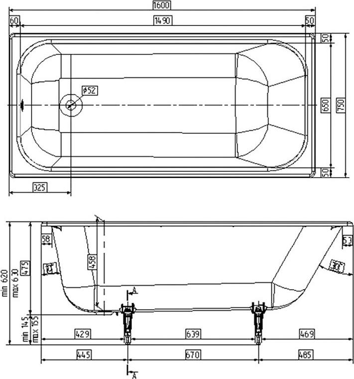 Чугунная ванна Wotte Start 160x75 с ручками