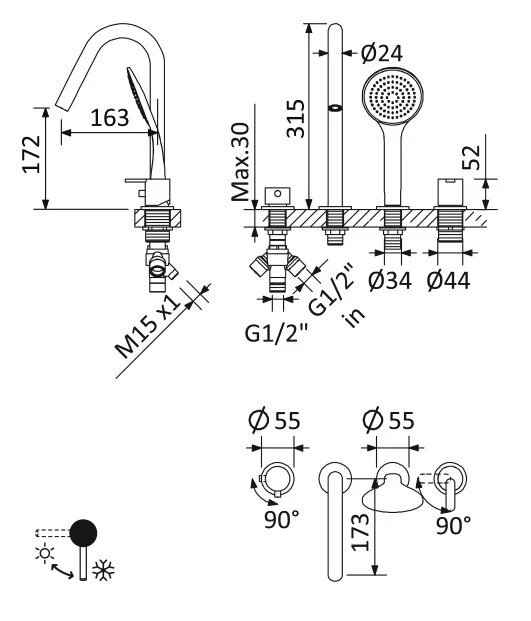 Смеситель для ванны Cezares Leaf LEAF-BVDM4-L-01 хром