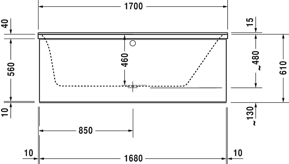 Акриловая ванна Duravit P3 Comforts 170x70 700374 с ножками 790100