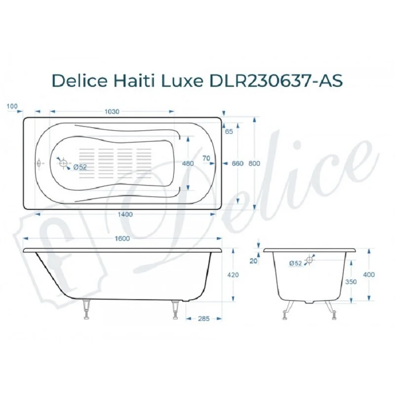 Чугунная ванна Delice Haiti Luxe DLR230637-AS белый