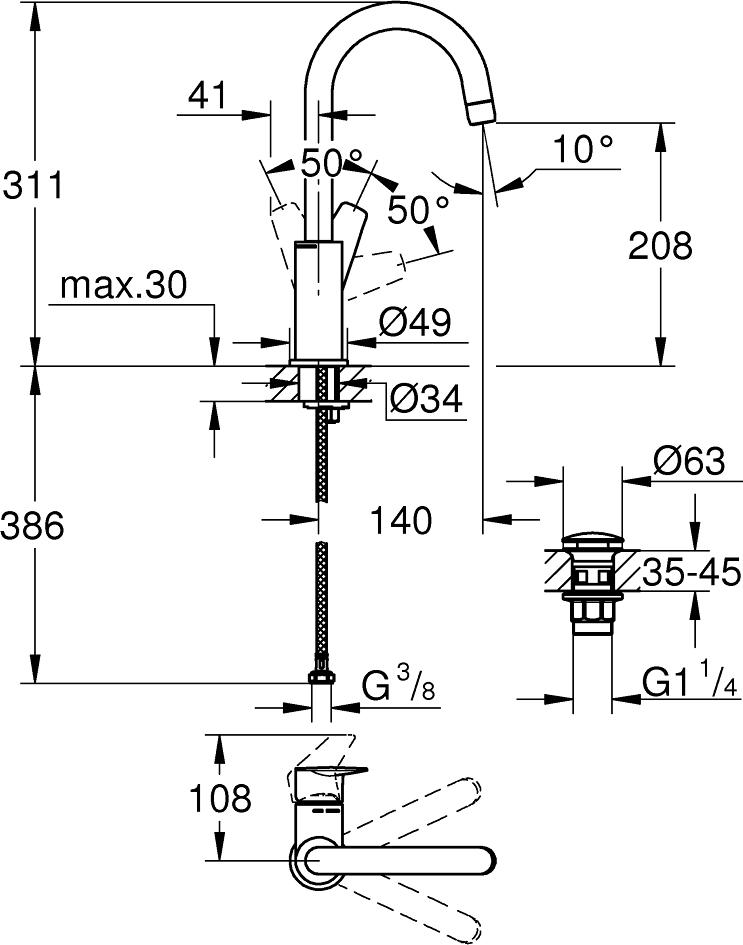 Смеситель для раковины Grohe BauEdge 23911001, хром