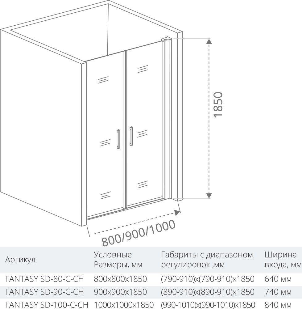 Душевая дверь в нишу 100 см Good Door Fantasy SD-100-С-CH ФА00021 стекло прозрачное