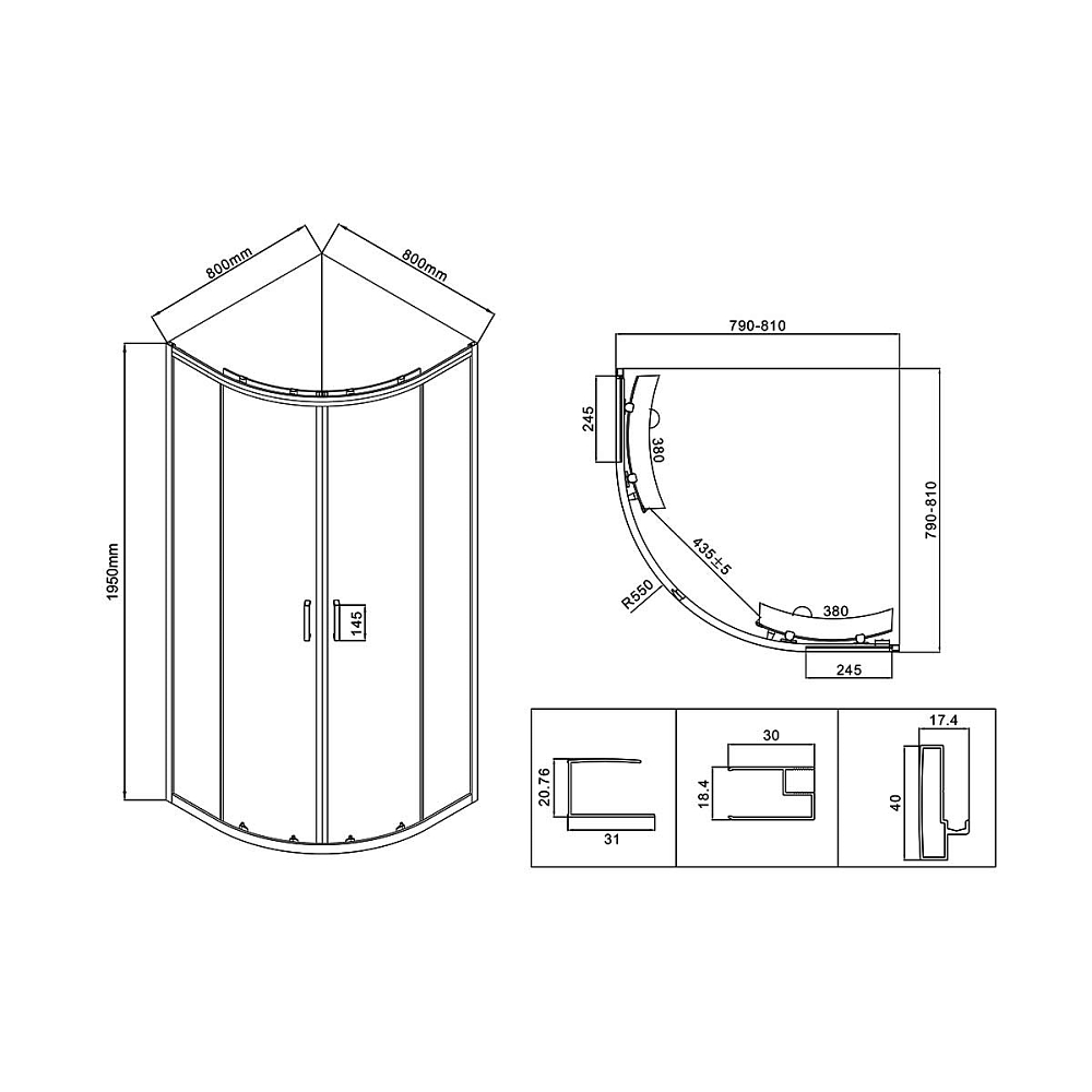 Душевой уголок Vincea City VSQ-5CT800MT 80x80, хром, стекло текстурное