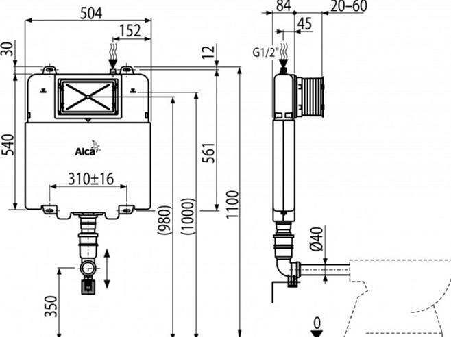 Смывной бачок скрытого монтажа Alcaplast Basicmodul Slim AM1112