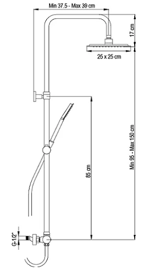 Душевая система AQG Tube 21NIR25TUA05 черный