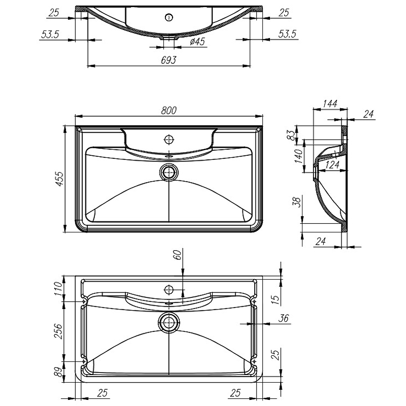 Раковина BelBagno BB800/455-LV-ART-ALR-NERO 80 см, черный матовый