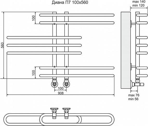 Полотенцесушитель водяной Terminus Диана П7 100x560