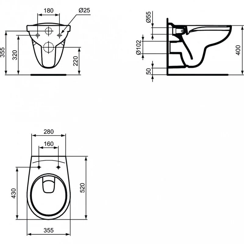 Инсталляция Ideal Standard ProSys Eco Frame M W660101 с унитазом Eurovit Rimless безободковый Cut Rimless c сиденьем микролифт E131801, комплект