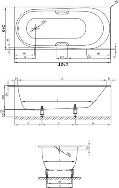 Ванна Bette Comodo 1251-035 PLUS AR 180х80х45 см, черное дерево