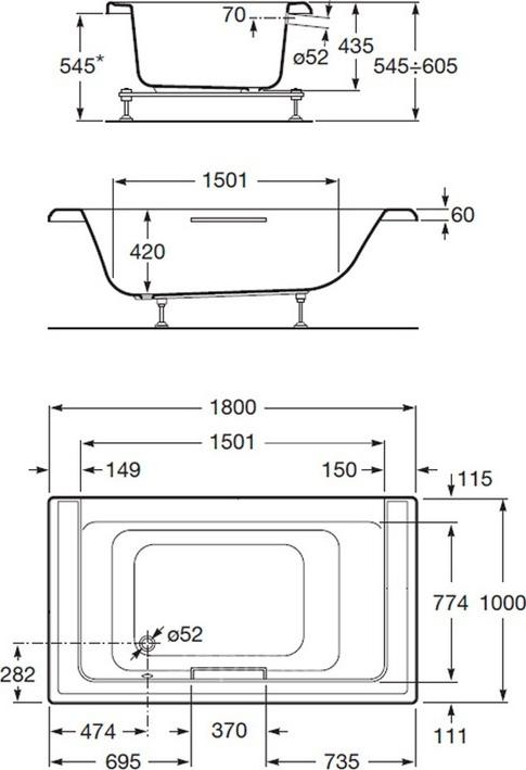 Акриловая ванна Roca America 180x100 247552001 с ручкой и ножками