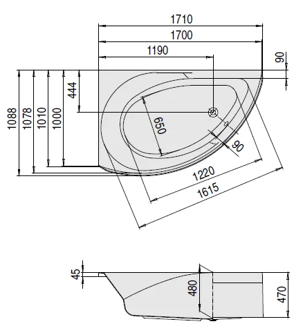 Акриловая ванна Hoesch Spectra 171х101 3659.010 белый