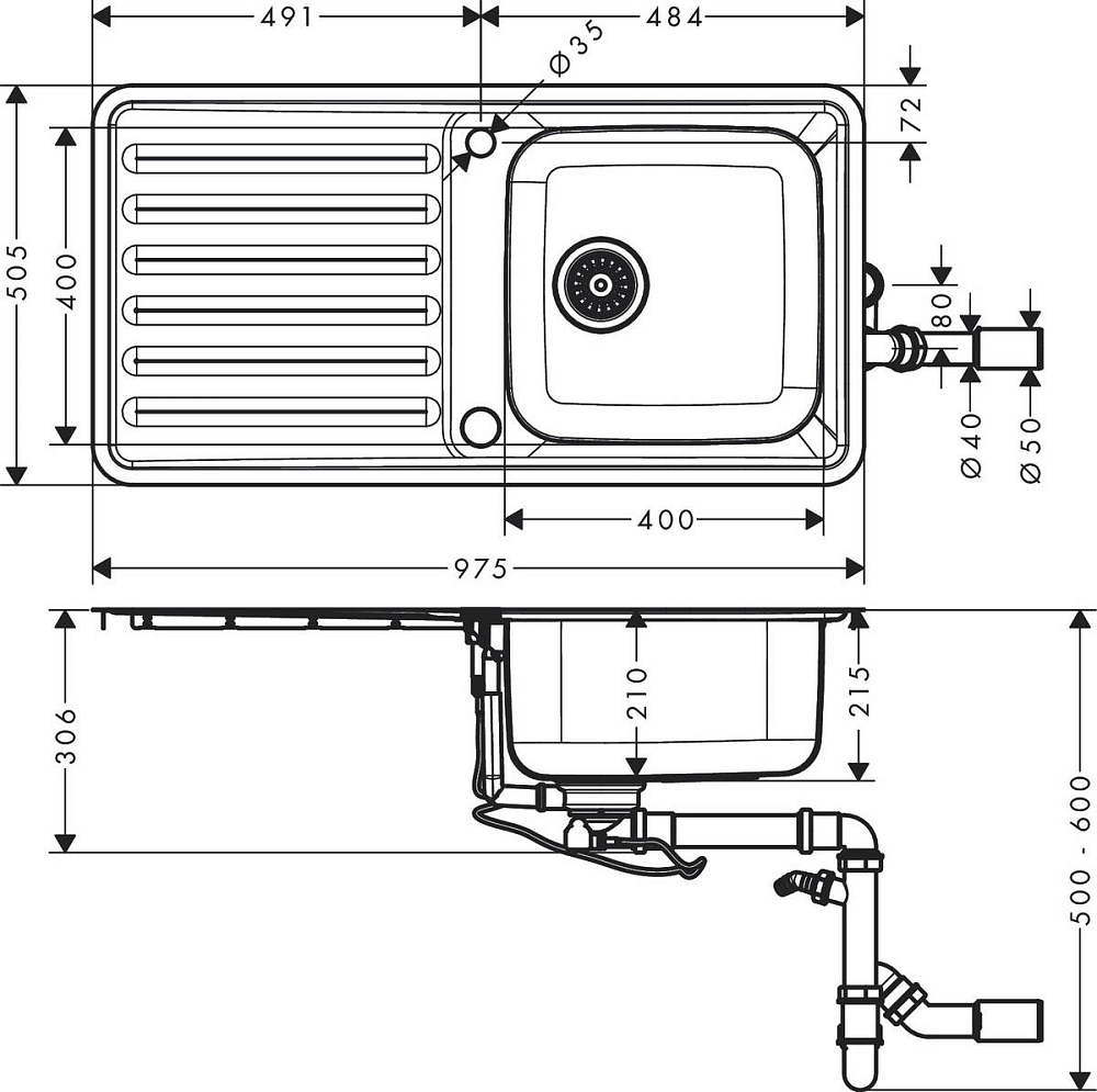 Кухонная мойка Hansgrohe S41 S4113-F400 43338800