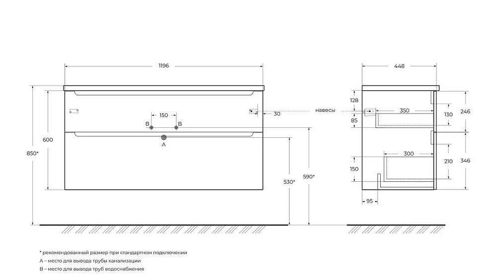 Тумба под раковину BelBagno ETNA-H60-1200-2C-SO-BL-P 120 см, Bianco Lucido