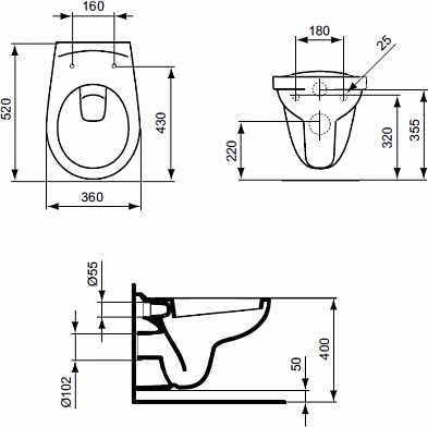 Комплект инсталляция с кнопкой смыва с подвесным унитазом Ideal Standard Eurovit W770101 с сиденьем микролифт