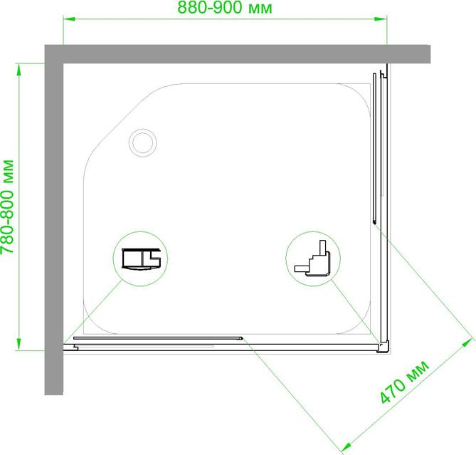 Душевой уголок Royal Bath 90x80 RB8090HPD-T-BL, профиль черный стекло прозрачное