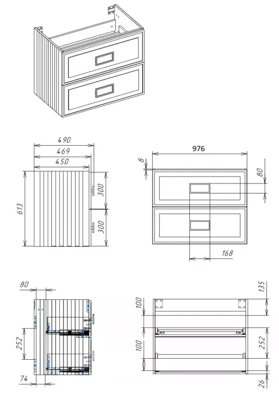 Тумба под раковину La Fenice Cubo FNC-01-CUB-G-100-2 серый