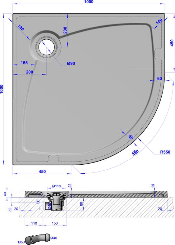 Поддон для душа GuteWetter Deluxe 100x100x4 R белый