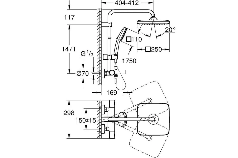 Душевая система Grohe Tempesta Cube 26691001 хром