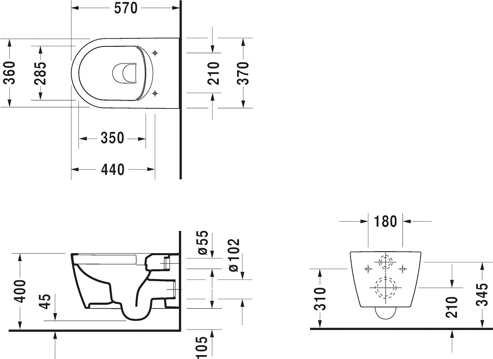 Подвесной унитаз Duravit ME by Starck Rimless 2529092000 безободковый