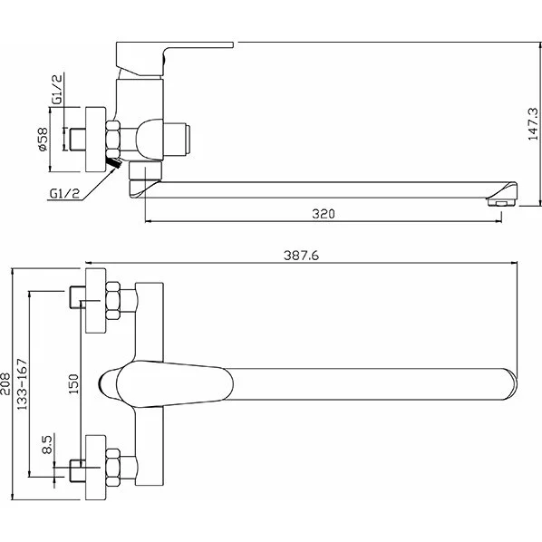 Смеситель для ванны с душем Argo Standart 35-L35L/P TIMOS хром