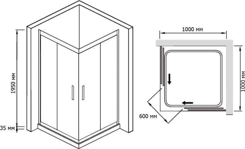 Душевой уголок RGW Hotel HO-31 1000x1000x1950 профиль хром, стекло чистое