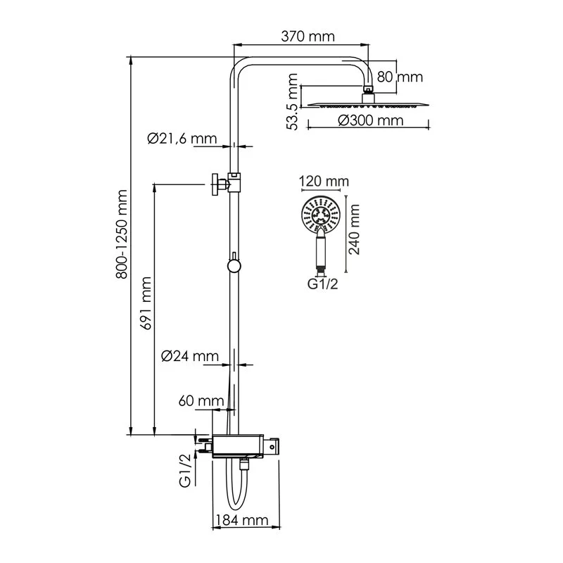 Душевая система WasserKRAFT серия A A113.116.058.CH Thermo хром