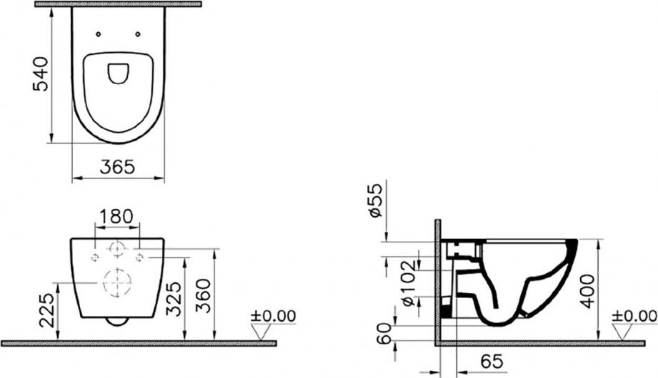 Подвесной унитаз безободковый VitrA Sento 7748B083-0101, матовый чёрный