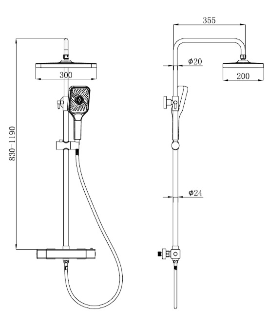 Душевая стойка beWash BV1TMSS6121 со смесителем, термостат, черный