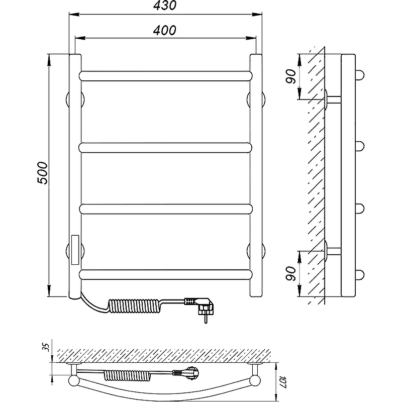 Электрический полотенцесушитель Laris Классик П4 400x500 L 73207640, хром