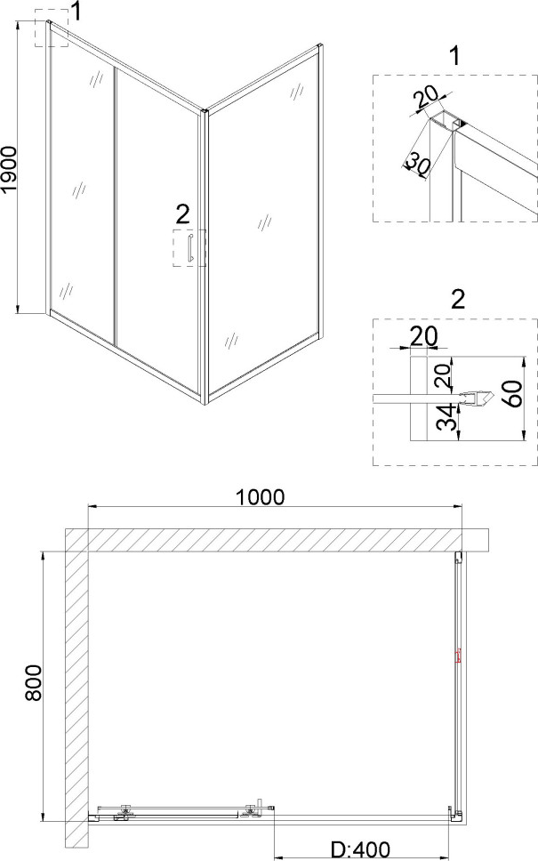 Душевой уголок Niagara Nova 100x80 NG-42-10AG-A80G, профиль золото, стекло прозрачное