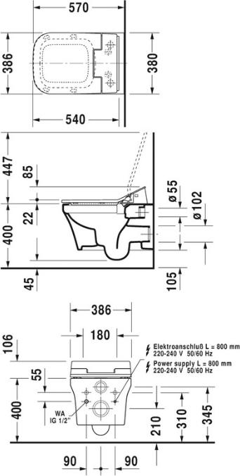 Подвесной унитаз Duravit P3 Comforts Rimless 2561590000 безободковый