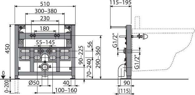 Инсталляция для биде AlcaPlast A105/450