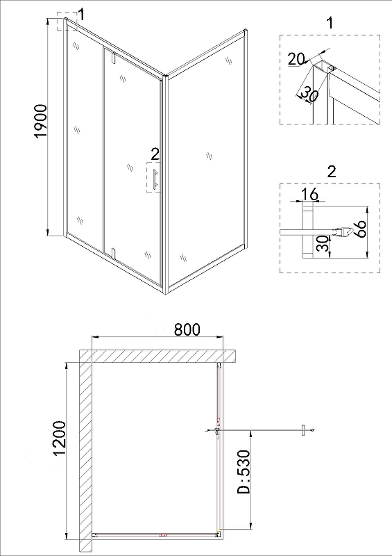 Душевой уголок Niagara Nova 120x80 NG-43-12AG-A80G, профиль золото, стекло прозрачное