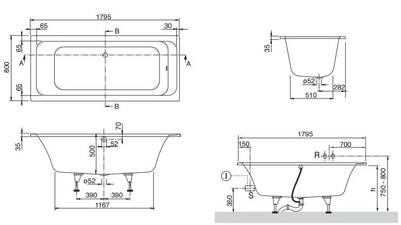 Акриловая ванна Villeroy & Boch Omnia Architectura UBA180ARA2V-01+90950461+U99740000 белый