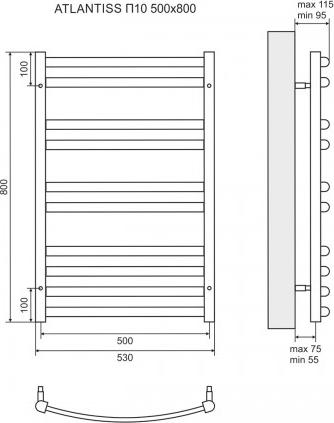 Полотенцесушитель водяной 50x80 см Lemark Atlantiss LM32810RBL П10, чёрный