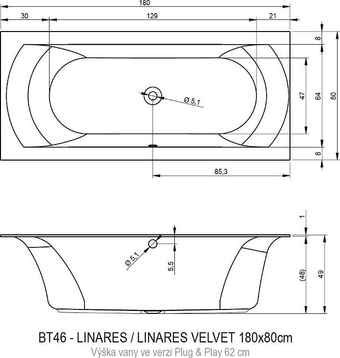 Акриловая ванна Riho Linares 180x80 R B142010005 без гидромассажа