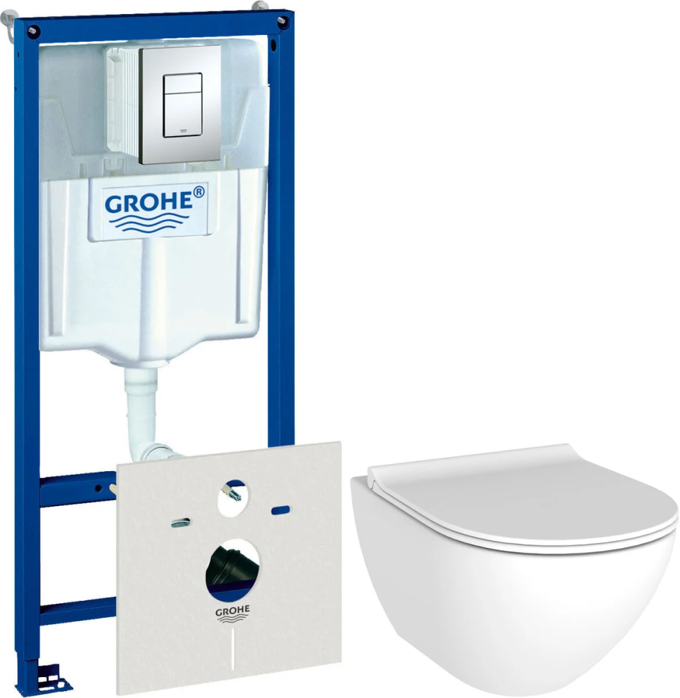 Инсталляция Grohe Rapid SL 38775001 с унитазом Stworki Merlingen 38750001/HWH55 HWH55, крышка микролифт, клавиша хром