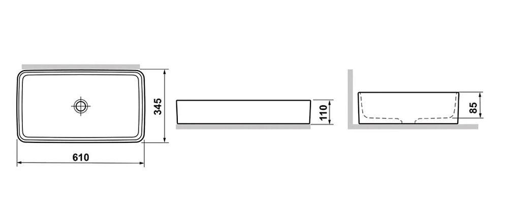 Раковина Laguraty накладная, 61 х 34.5 х 11 см, черный, 8111 B