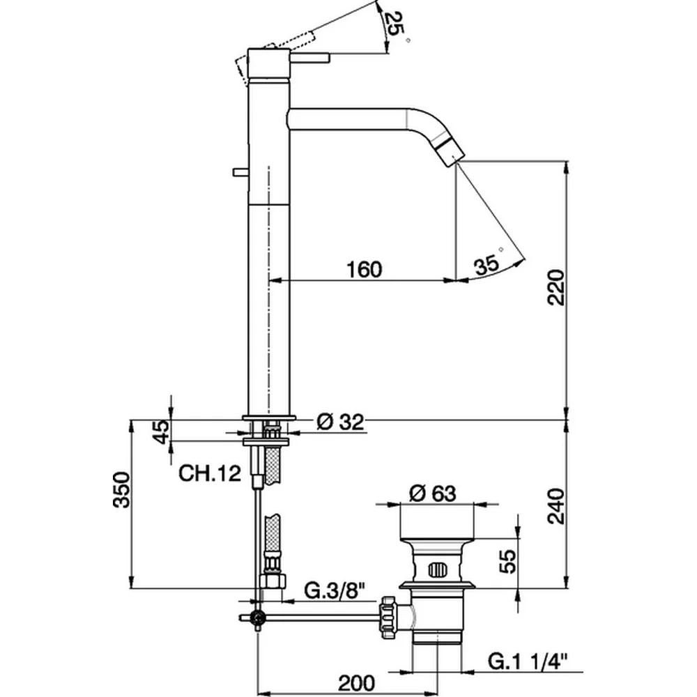 Смеситель для раковины Cisal Less Minimal LM00152021 хром