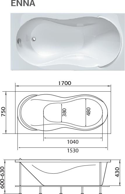 Акриловая ванна 1Marka Enna 170x75 01эн1775, без гидромассажа
