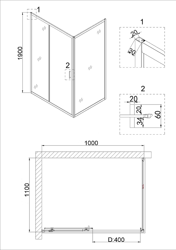 Душевой уголок Niagara Nova 100x110 NG-42-10AG-A110G, профиль золото, стекло прозрачное