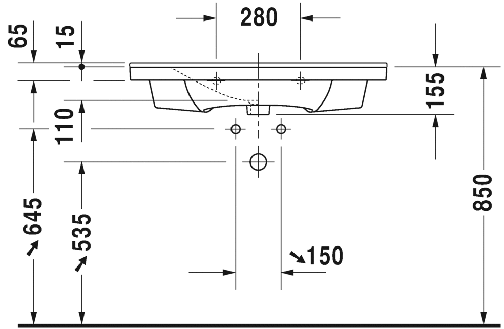 Раковина 65 см Duravit P3 Comforts 2332650000