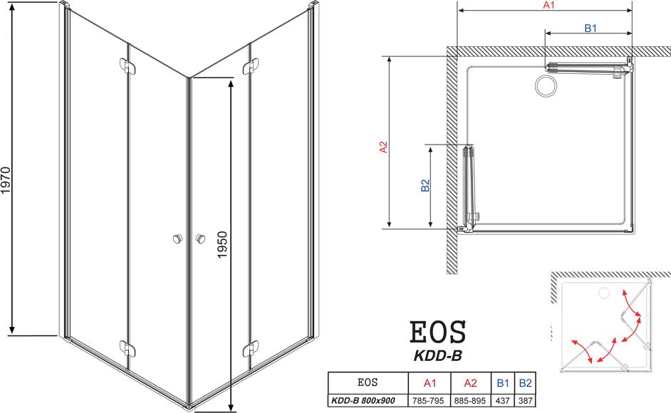 Душевой уголок Radaway EOS KDD-B 80x90 прозрачное стекло