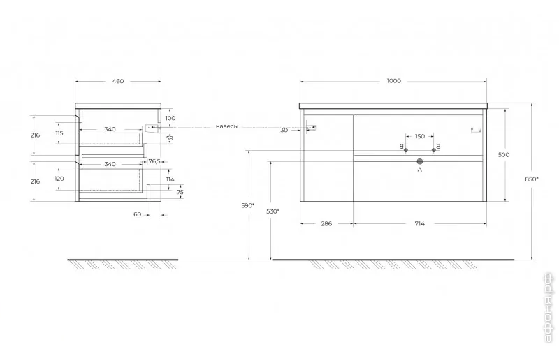 Тумба под раковину BelBagno KRAFT-1000-2C-1A-SO-RNN-R 100 см правая, Rovere Nebrasca Nature