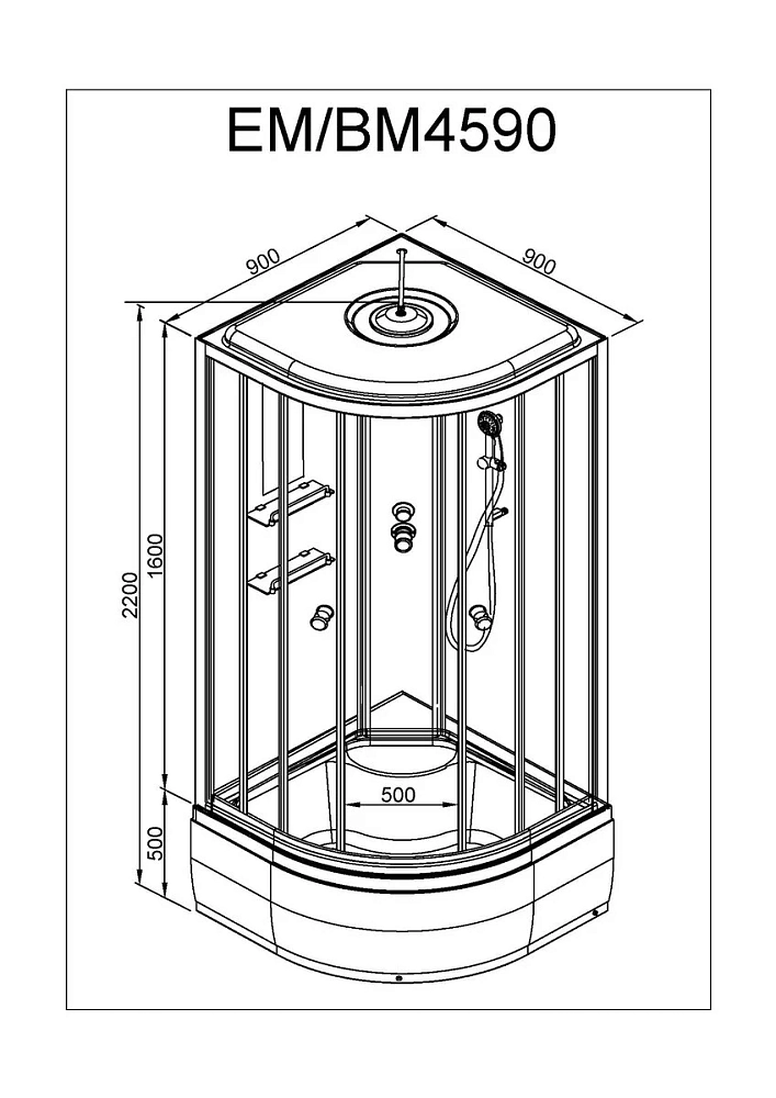 Душевая кабина Deto Em EM4590GM+EL