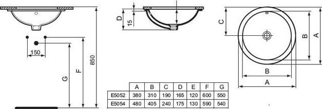 Раковина встраиваемая 48 см Ideal Standard Connect E505401, белый