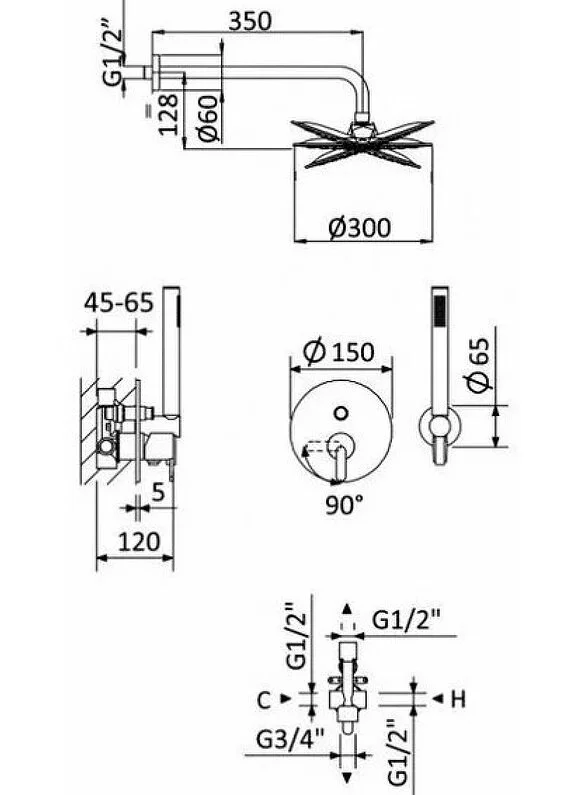 Душевая система Cezares Leaf LEAF-DSIP-30-L-01 хром