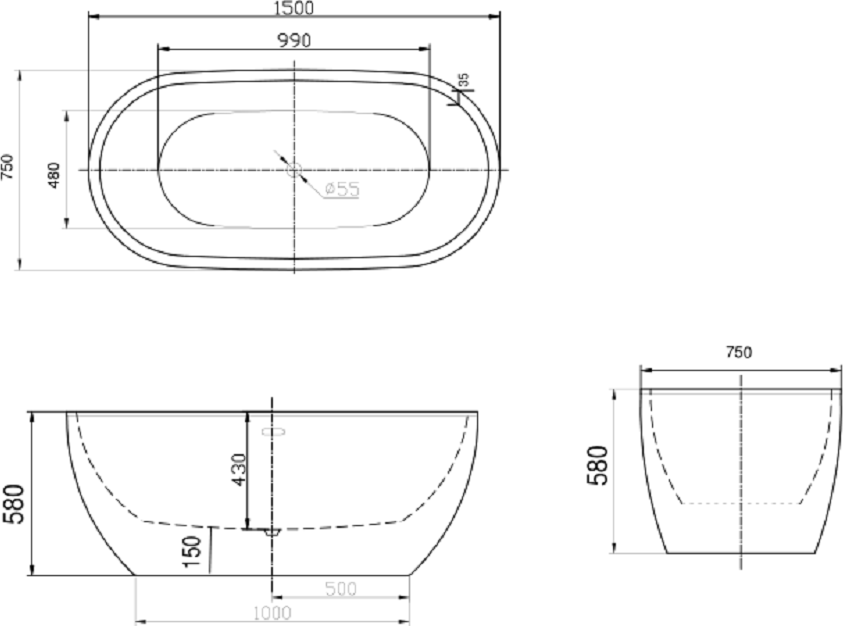 Акриловая ванна Art&Max 150x75 AM-218-1500-750, белый