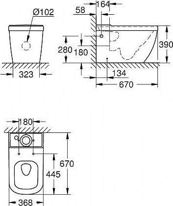 Напольный унитаз Grohe Euro Ceramic 39338000 с бачком 39332000 безободковый